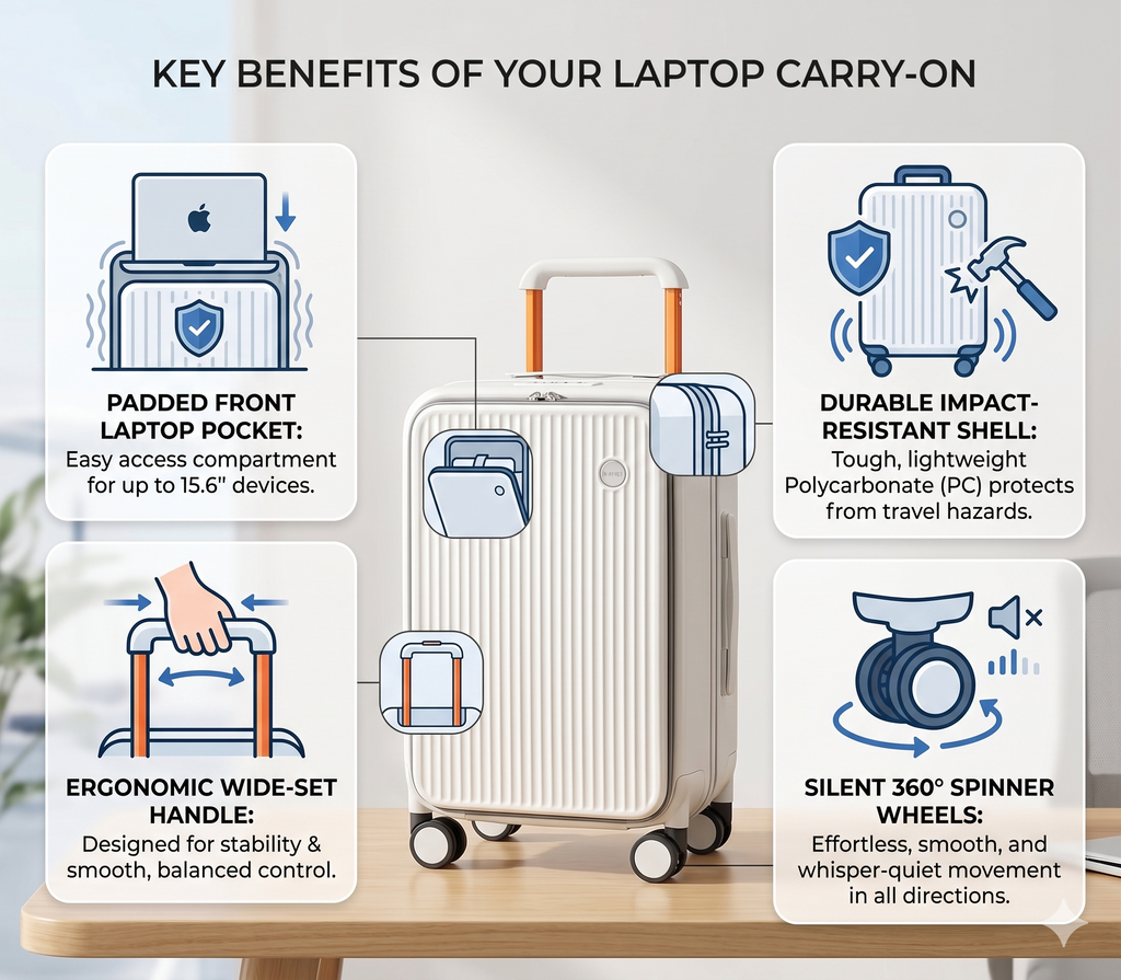 Laptop Carry-On Suitcase – Quick-Access Front Pocket