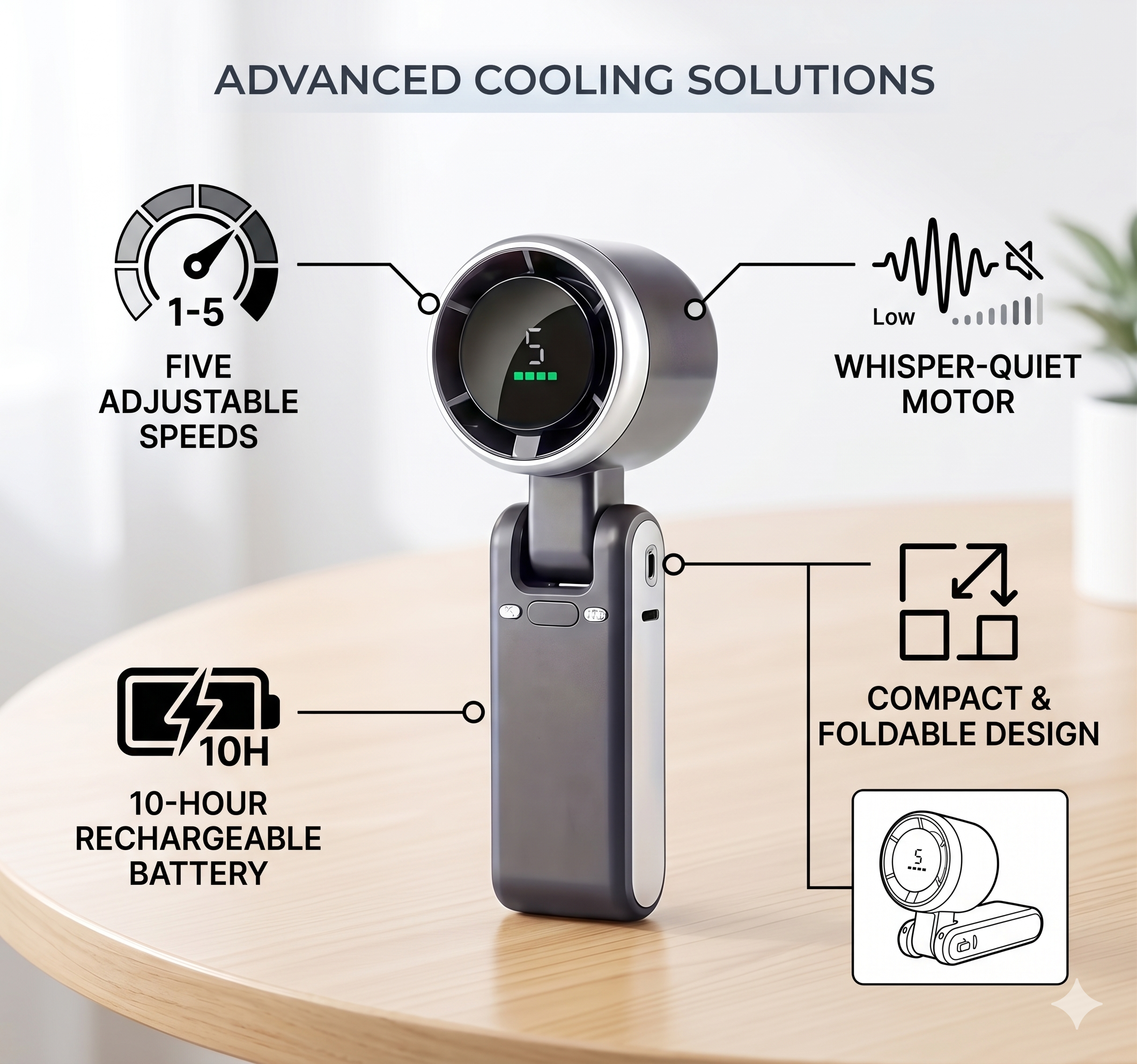Portable Handheld Fan – All-Day Cooling Power